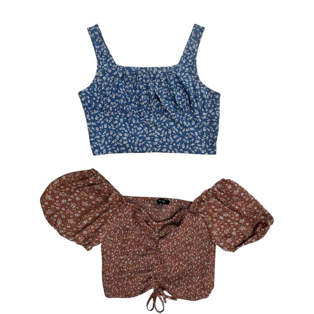 Floral Blue and Brown Crop Tops Bundle